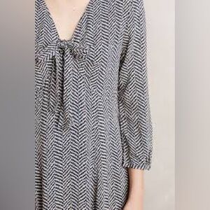 anthropologie 11.1 tylo Acadie Tie-Neck Dress side pockets side zip relaxed